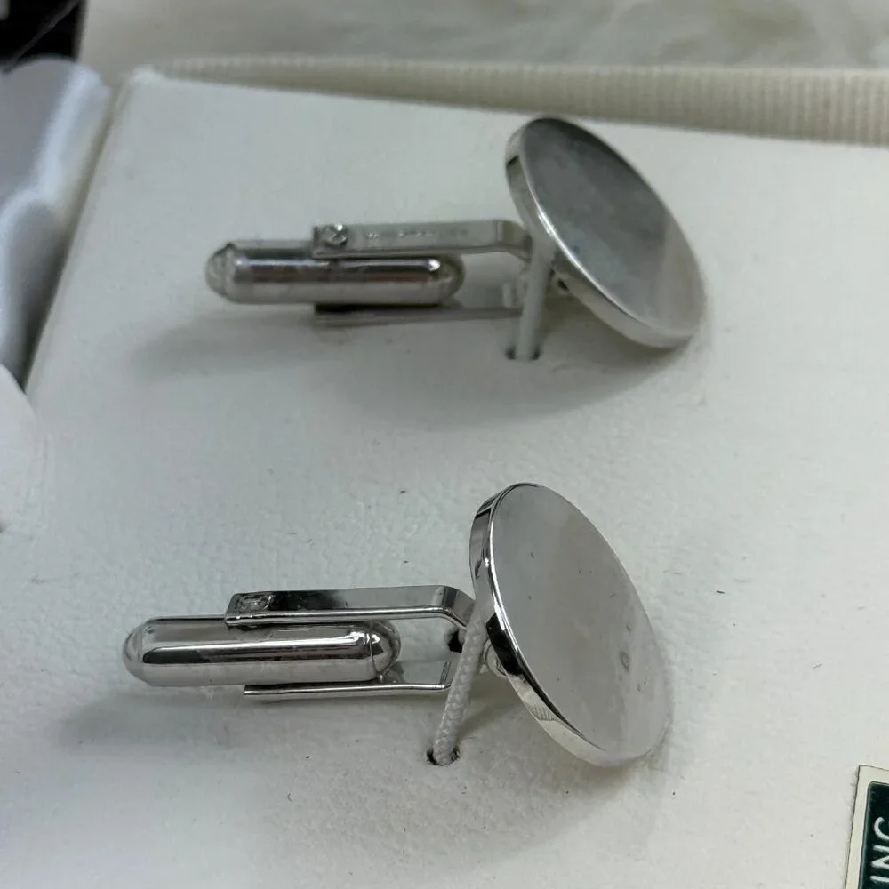 Vintage Lennons Jewelers Boxed Sterling Silver Round Cuff Links .75
